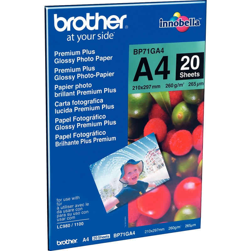 Paquet de 20 feuilles de papier photo brillant marque Brother format A