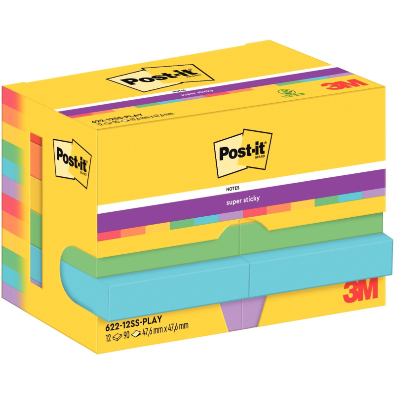 Paquet de 12 blocs notes super sticky post-it 90 feuilles 47,6 x 47,6