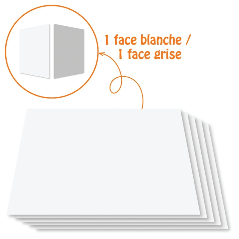 Paquet de 5 feuilles de carton 1 côté blanc, 1 côté gris format 50 x 6