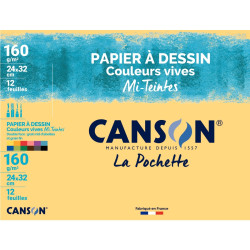 Pochettes de 12 feuilles mi-teintes 160g 24x32cm couleurs vives