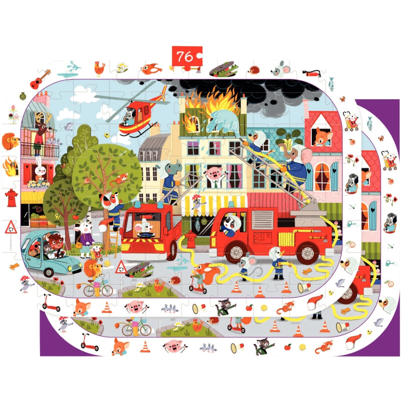 Puzzle d'observation 76 pièces, les pompiers